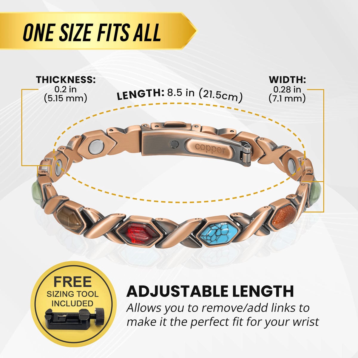 Women's Ultra Strength Pure Copper Magnetic Bracelet (Mixed Stones)