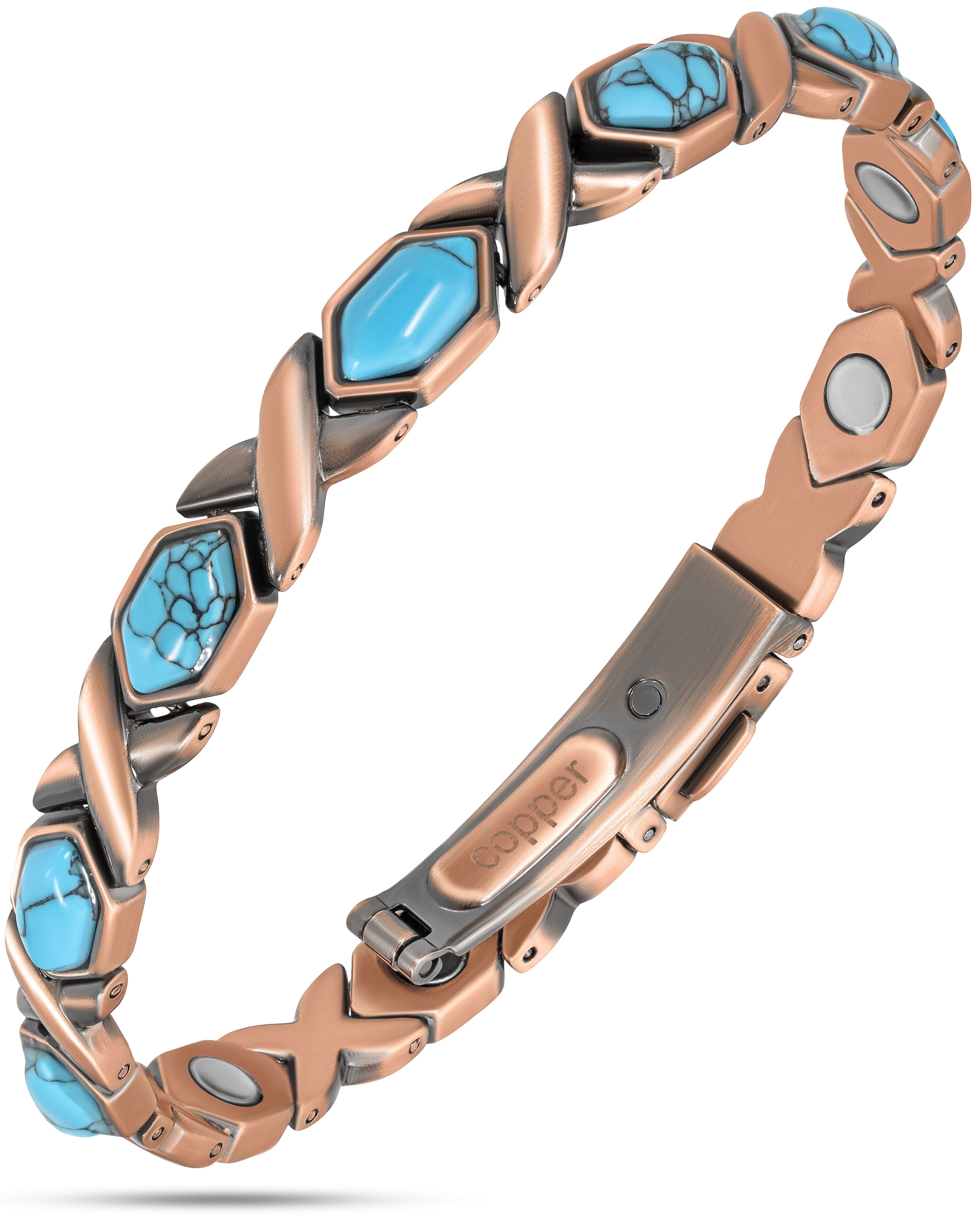 Women Ultra Strength Copper Magnetic Bracelet Turquoise XO