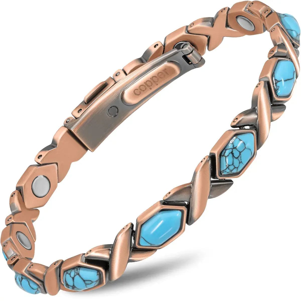 Women's Ultra Strength Pure Copper Magnetic Bracelet (Turquoise XO)