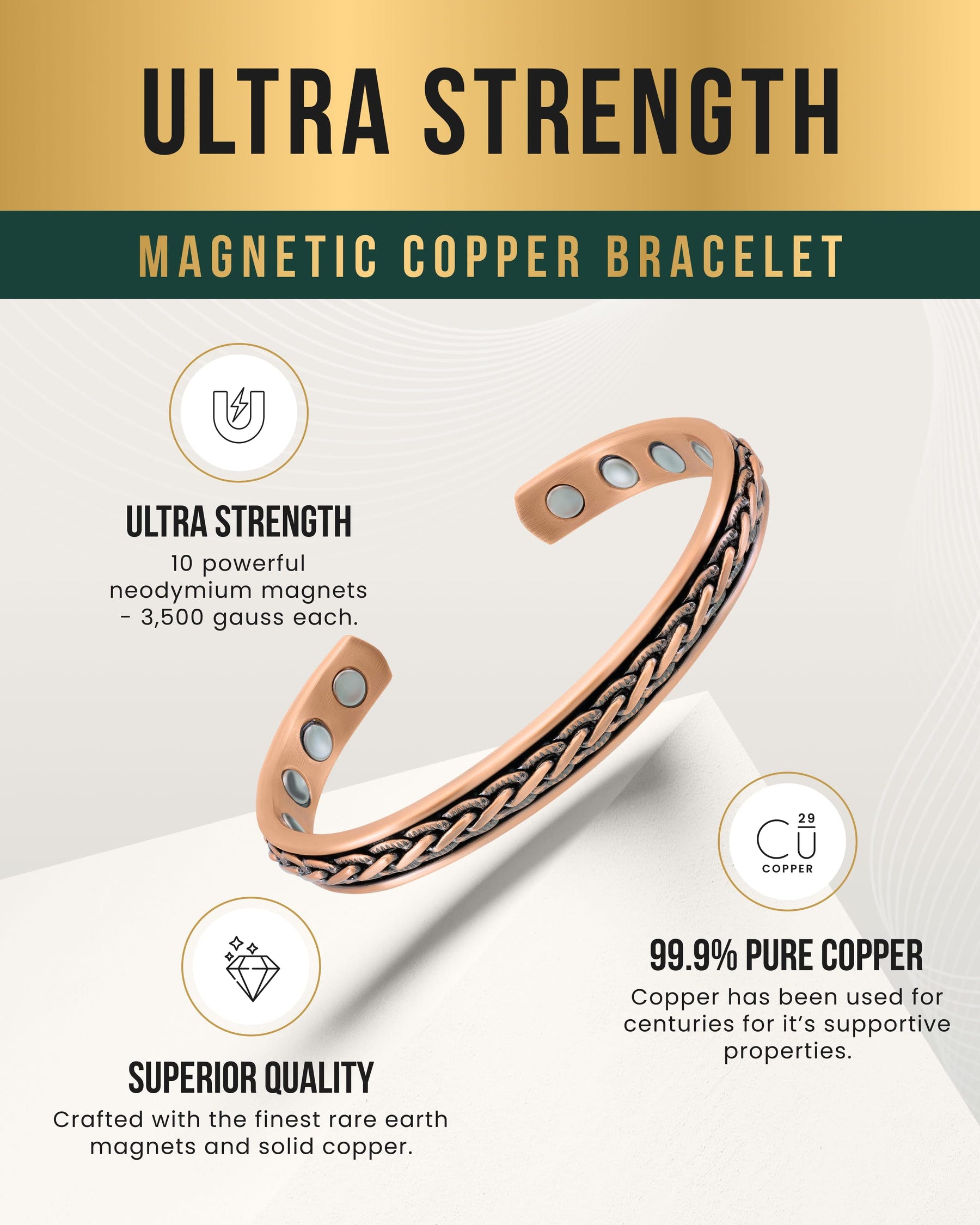 Magnetic Bracelet Woven Inlay Copper Magnetic Therapy Bracelet Bangle for Men & Women MagnetRX