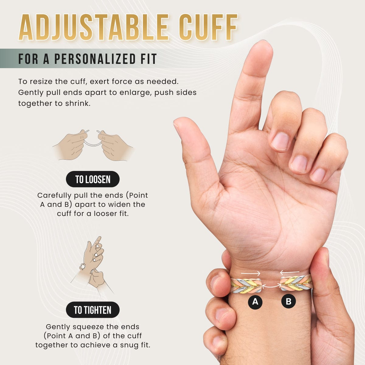 Magnetic Bracelet Woven Tri-Tone Magnetic Therapy Bracelet Cuff MagnetRX