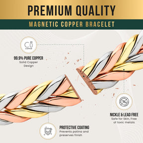 Magnetic Bracelet Woven Tri-Tone Magnetic Therapy Bracelet Cuff MagnetRX