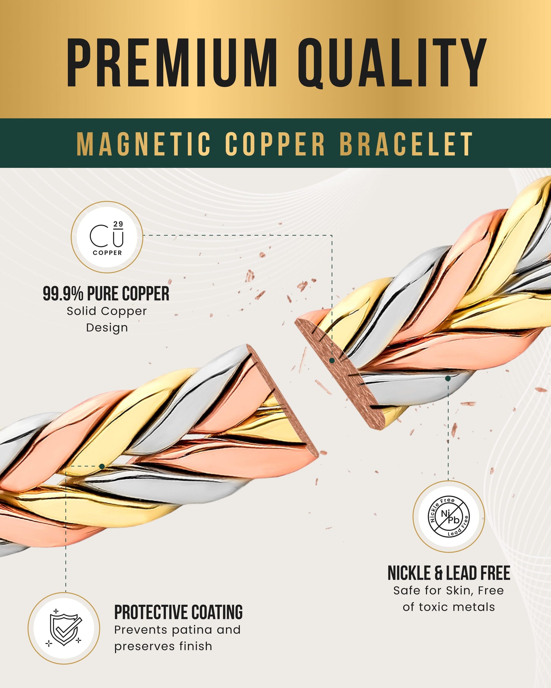 Magnetic Bracelet Woven Tri-Tone Magnetic Therapy Bracelet Cuff MagnetRX