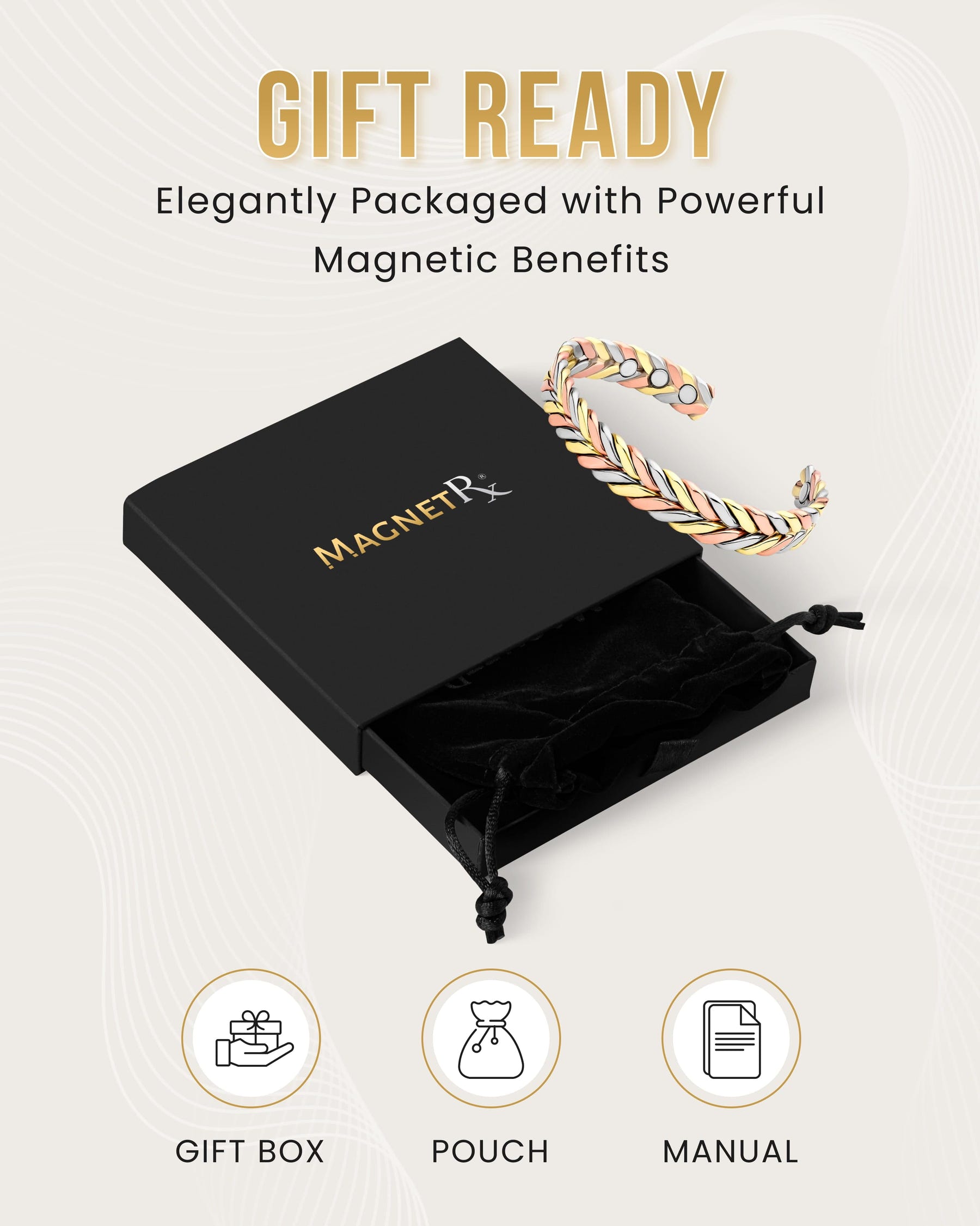 Magnetic Bracelet Woven Tri-Tone Magnetic Therapy Bracelet Cuff MagnetRX