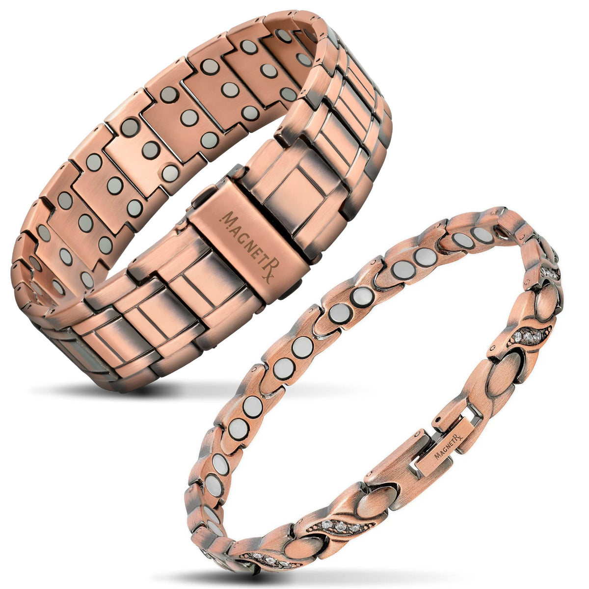 Magnetic Bundles His & Hers Copper Magnetic Bracelets – 3X Stealth & Crystal XO Set MagnetRX