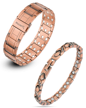 Magnetic Bundles His & Hers Copper Magnetic Bracelets – 3X Stealth & Crystal XO Set MagnetRX