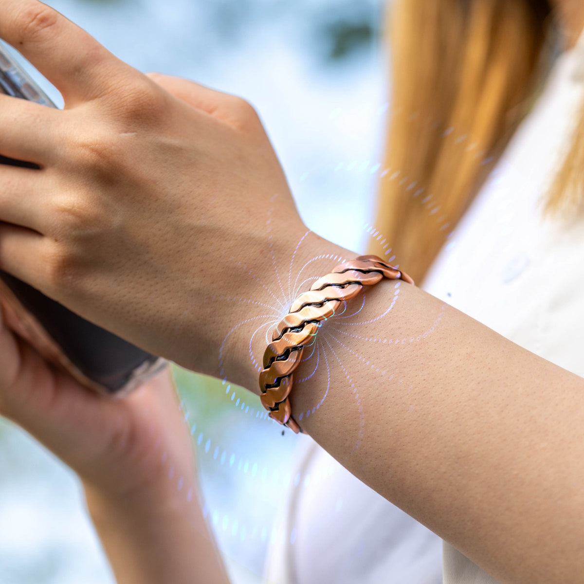 Magnetic Bundles His & Hers Copper Magnetic Cuffs – Twisted & Floral MagnetRX