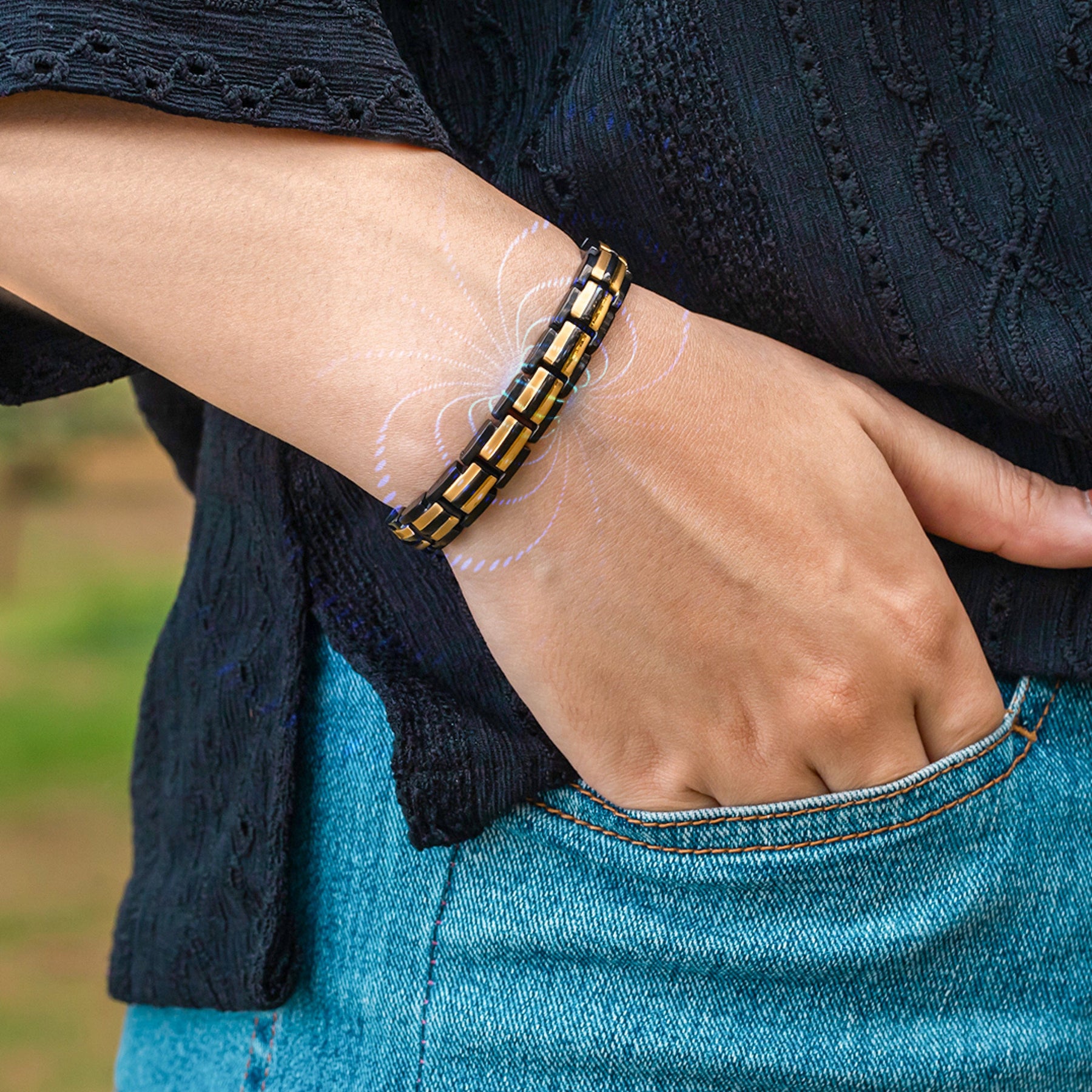 Magnetic Bundles His & Hers Matching Magnetic Bracelets – EllipseMAX Titanium (Black & Gold) MagnetRX