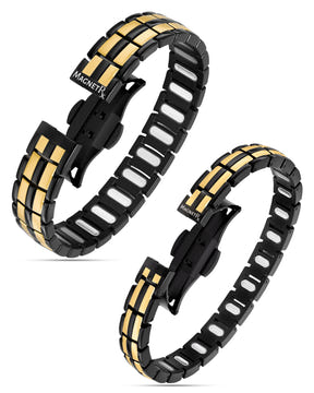 Magnetic Bundles His & Hers Matching Magnetic Bracelets – EllipseMAX Titanium (Black & Gold) MagnetRX