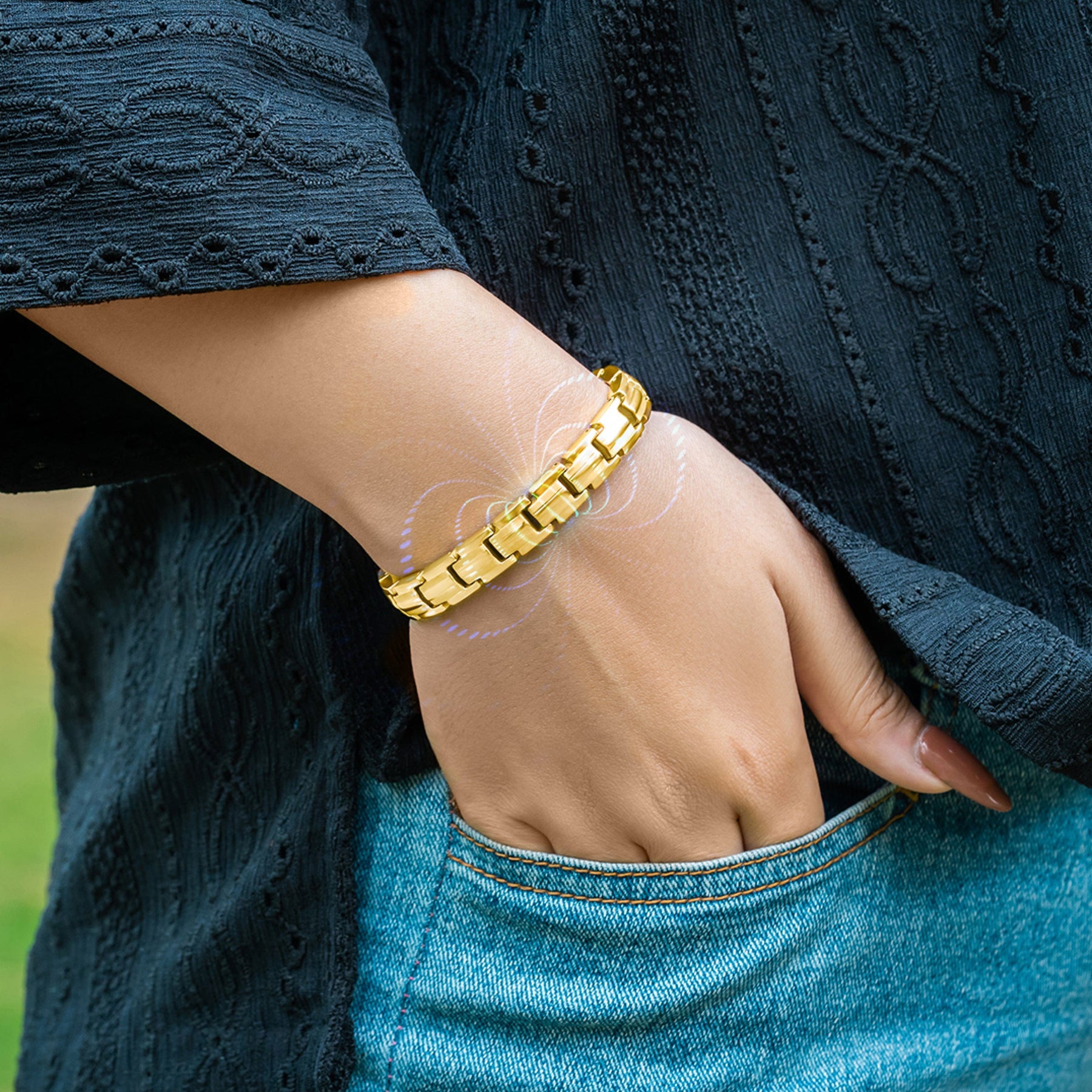 Magnetic Bundles His & Hers Matching Magnetic Bracelets – EllipseMAX Titanium (Gold) MagnetRX