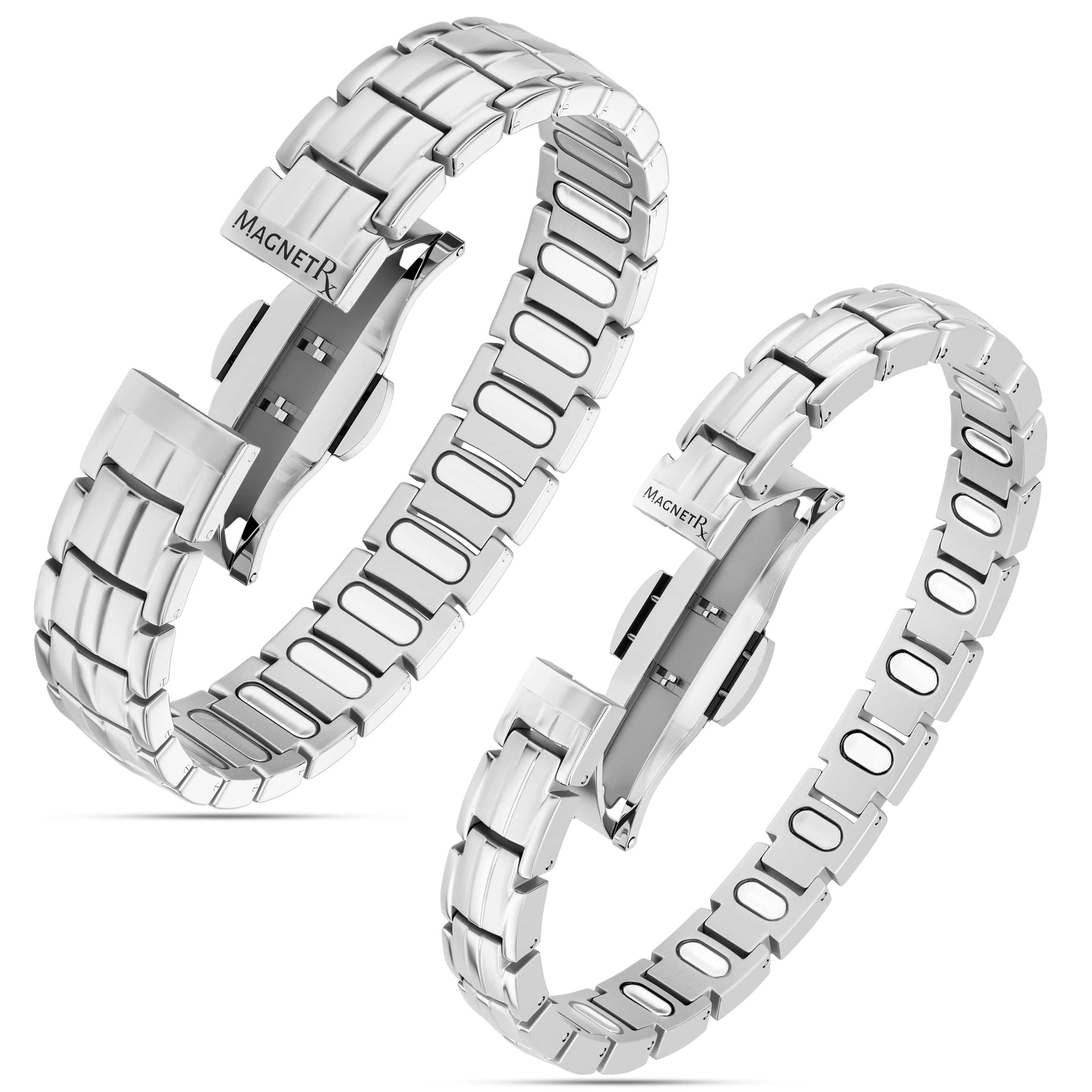 Magnetic Bundles His & Hers Matching Magnetic Bracelets – EllipseMAX Titanium (Silver) MagnetRX