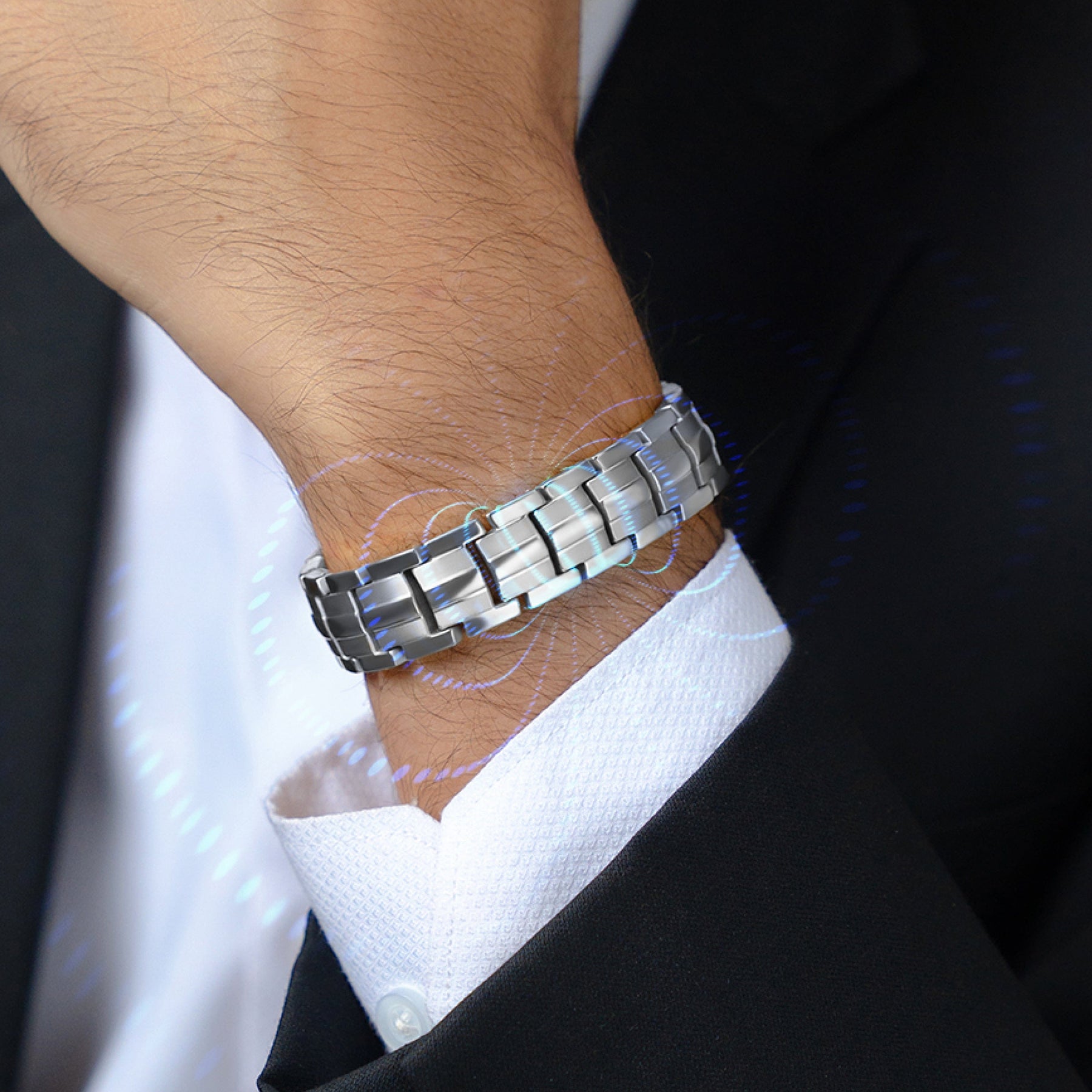 Magnetic Bundles His & Hers Matching Magnetic Bracelets – EllipseMAX Titanium (Silver) MagnetRX