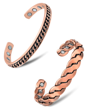 Men’s Copper Magnetic Cuff Duo – Twisted & Curb Chain
