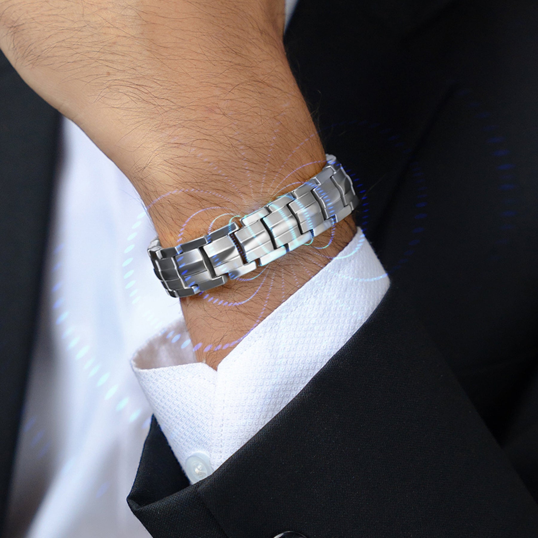 Magnetic Bundles Men’s Power Set – EllipseMAX Magnetic Bracelet + Necklace (Silver) MagnetRX