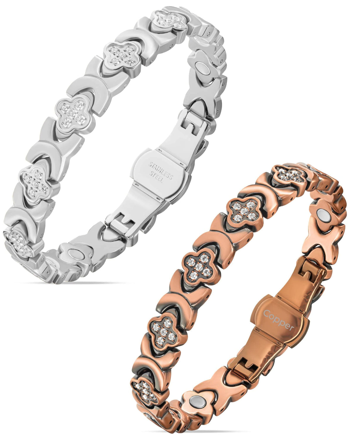 Magnetic Bundles Women’s Crystal Magnetic Bracelet Duo – Copper & Silver MagnetRX