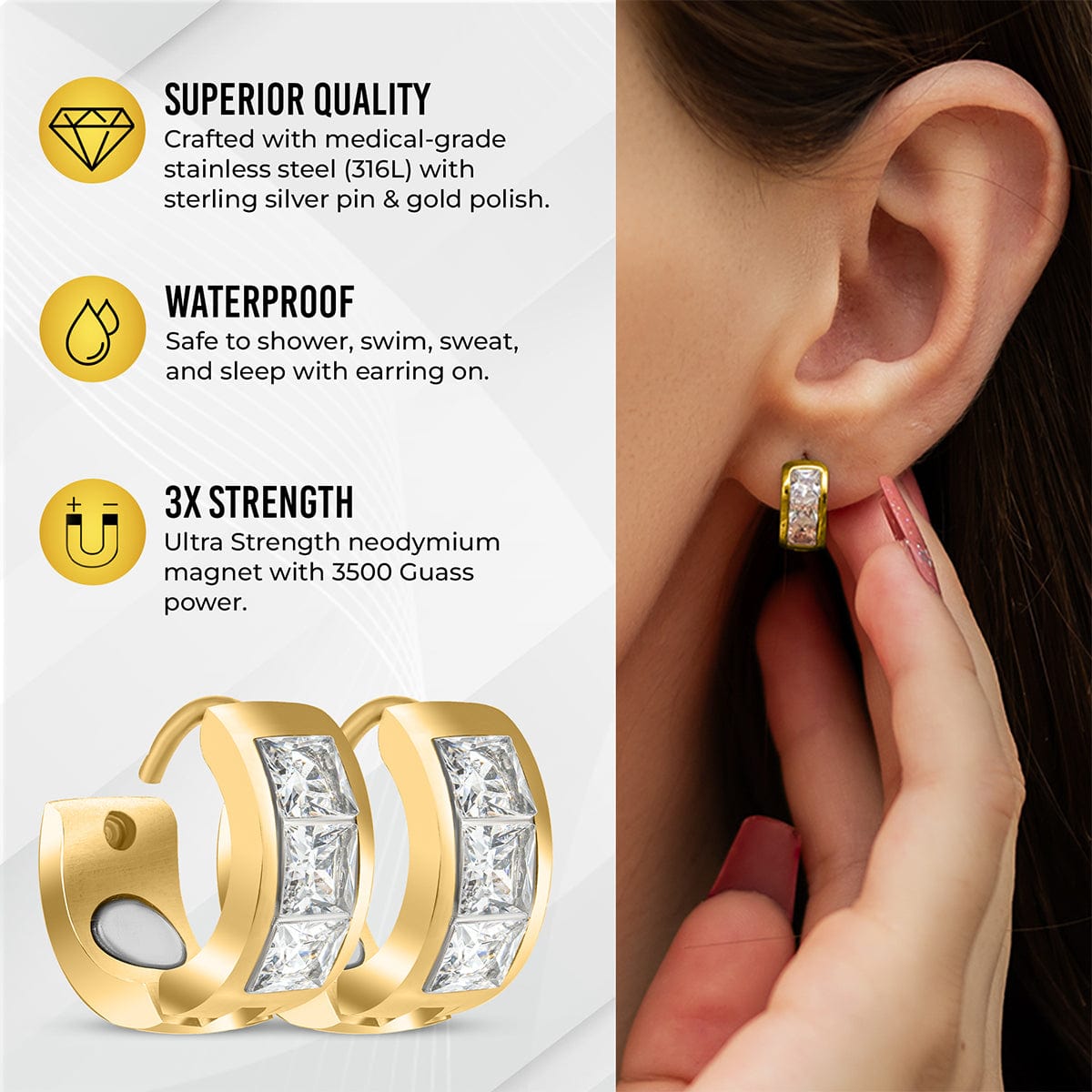 Magnetic Earings Crystal Magnetic Therapy Earrings for Women (Crystal Gold) MagnetRX