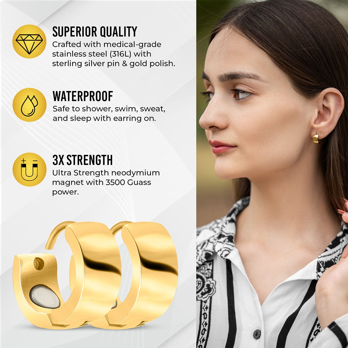 Magnetic Earings Polished Magnetic Therapy Earrings for Women (Gold) MagnetRX