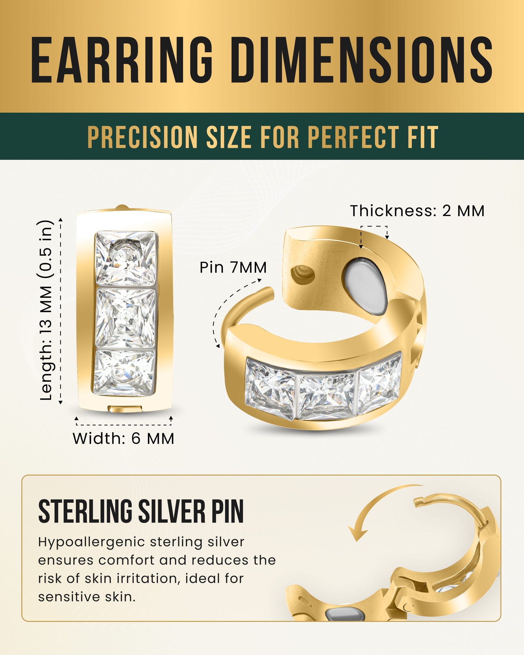 Magnetic Earrings Crystal Magnetic Therapy Earrings for Women (Gold) MagnetRX