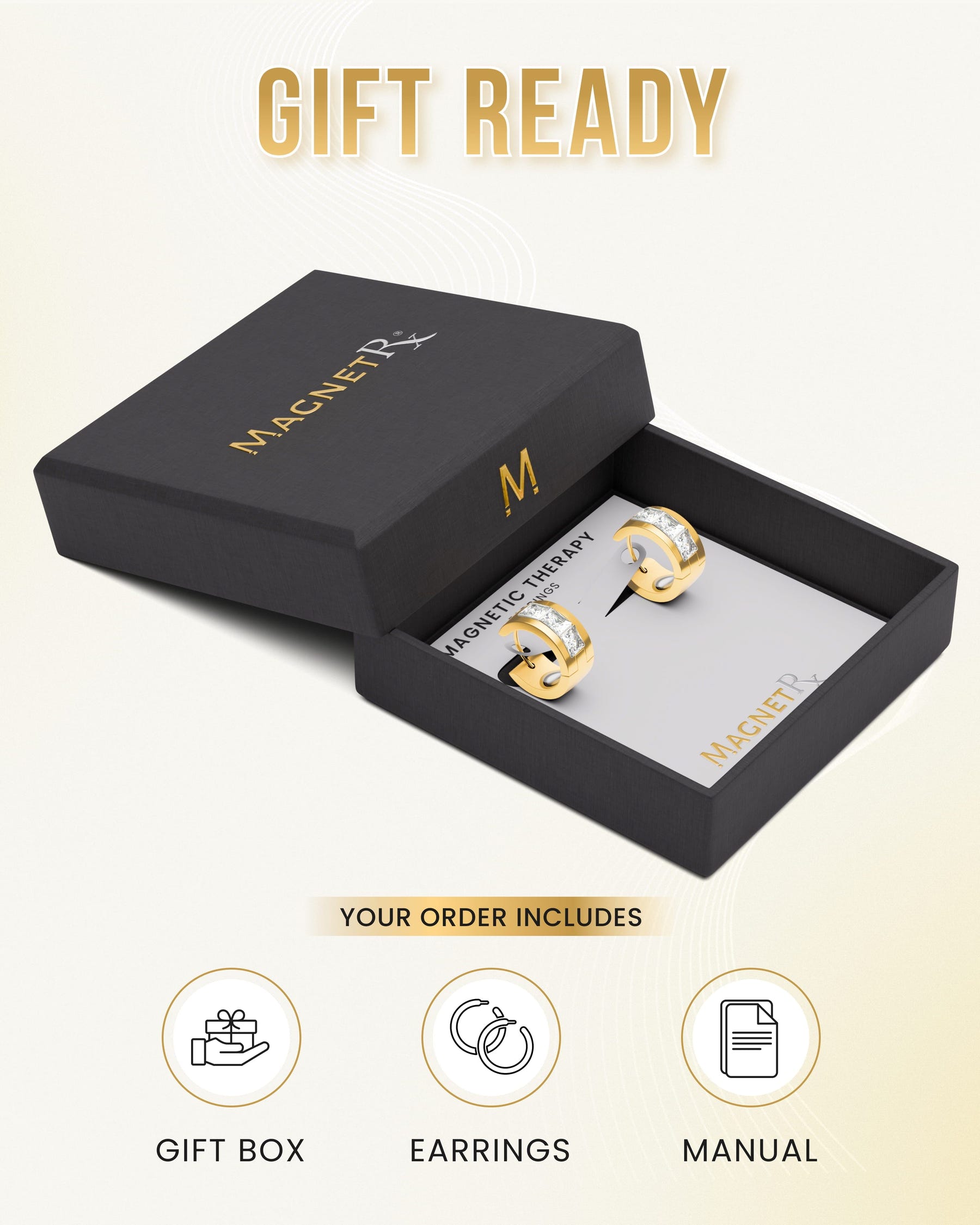 Magnetic Earrings Crystal Magnetic Therapy Earrings for Women (Gold) MagnetRX