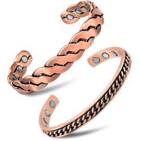 Magnetic Men’s Copper Magnetic Cuff Duo – Twisted & Curb Chain MagnetRX