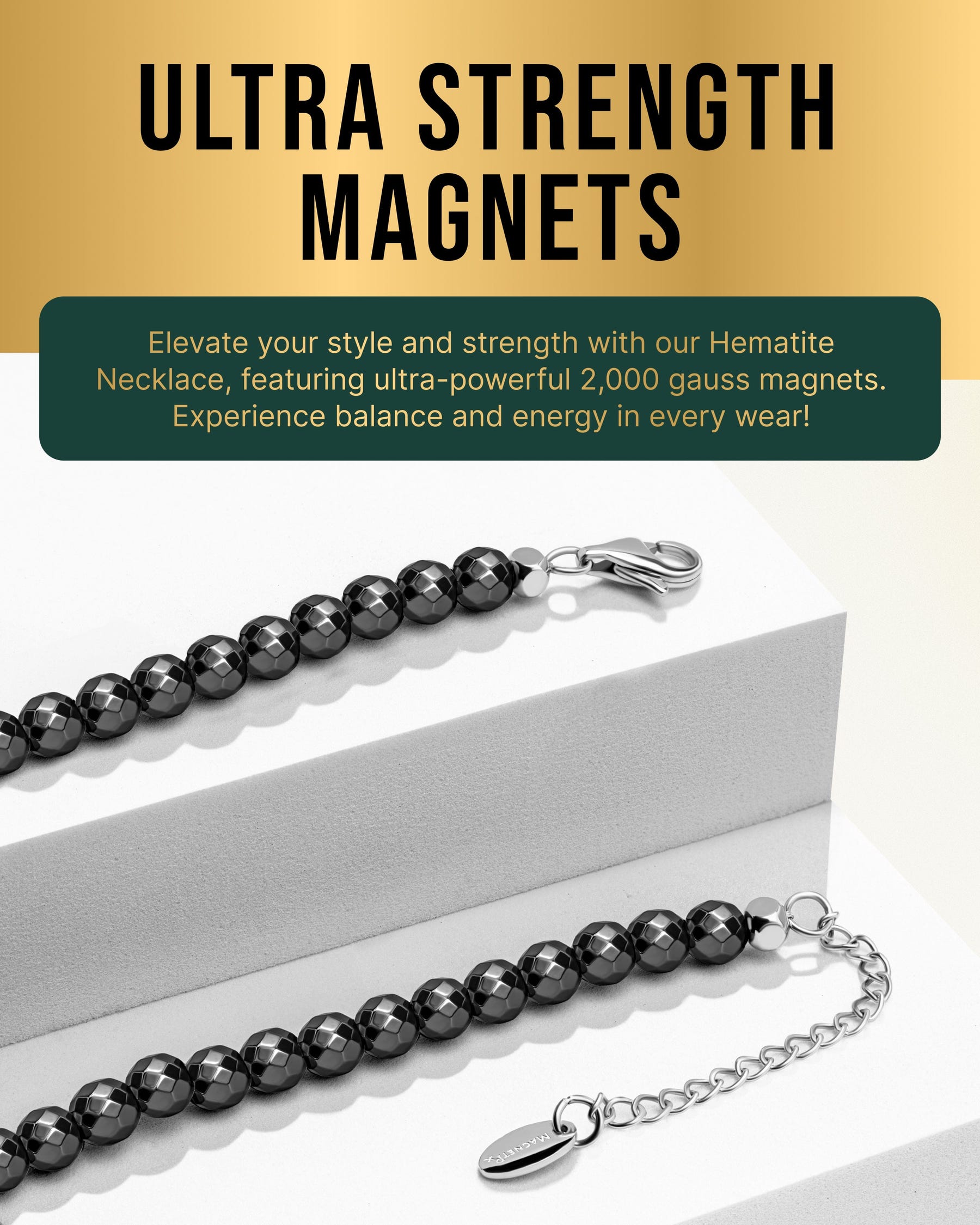 Magnetic Necklace Magnetic Hematite Necklace (6mm Faceted Beads) MagnetRX