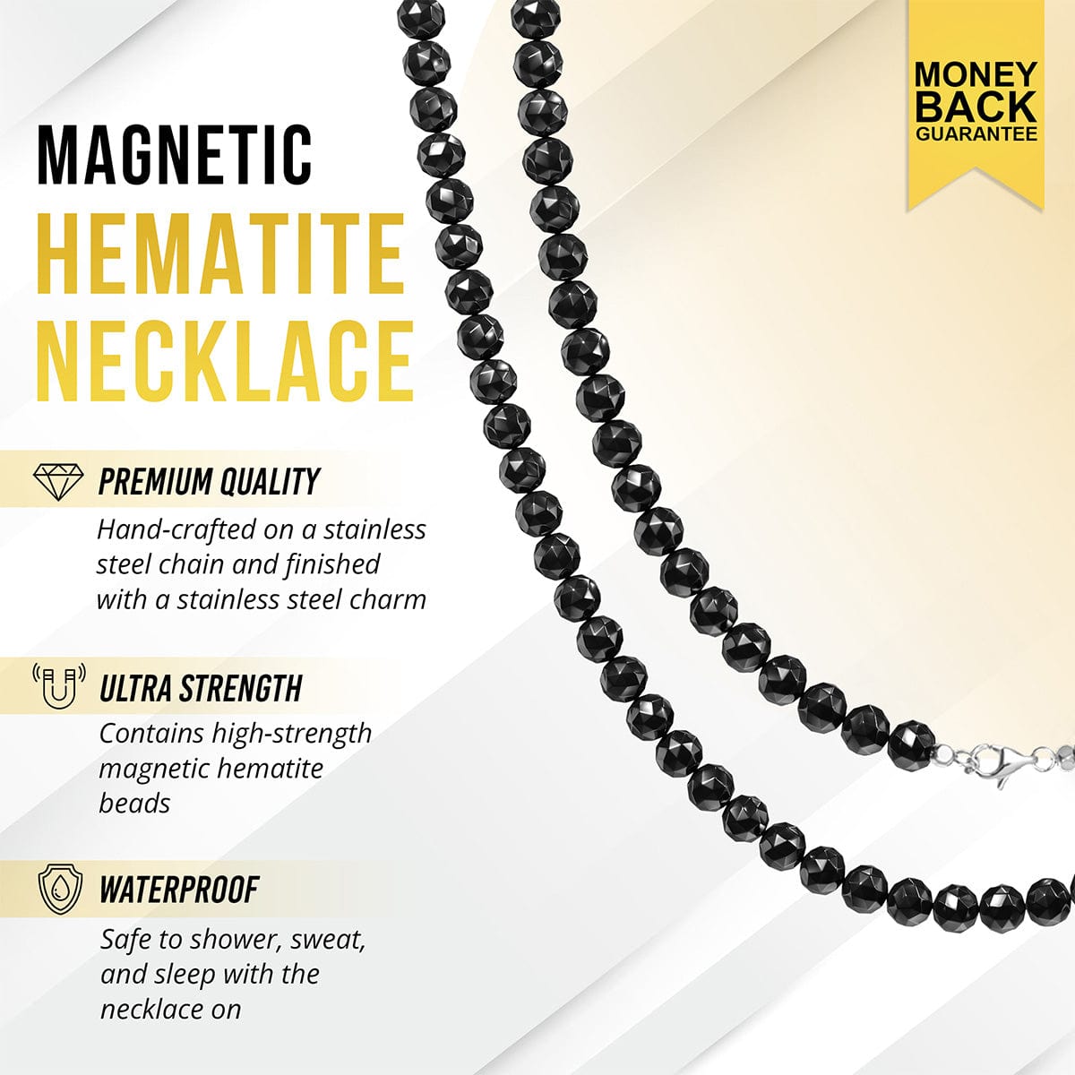 Magnetic Hematite Necklace (6mm Faceted Beads)