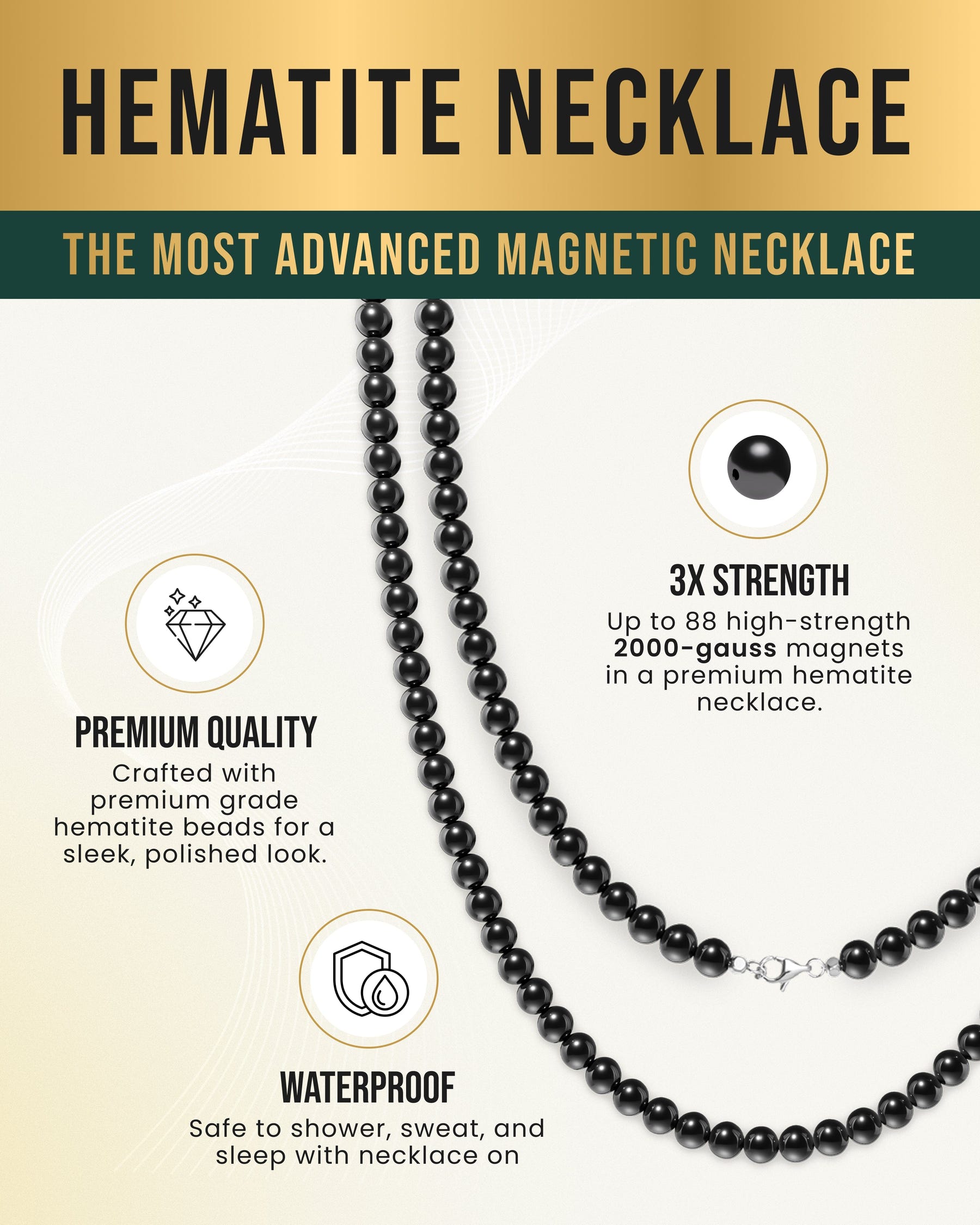 Magnetic Necklace Magnetic Hematite Necklace (6mm Round Beads) MagnetRX