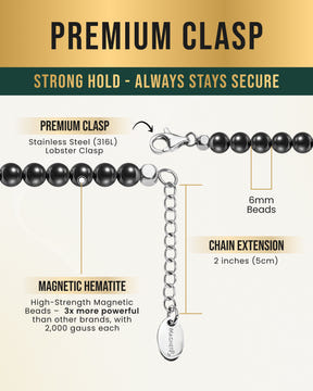 Magnetic Necklace Magnetic Hematite Necklace (6mm Round Beads) MagnetRX