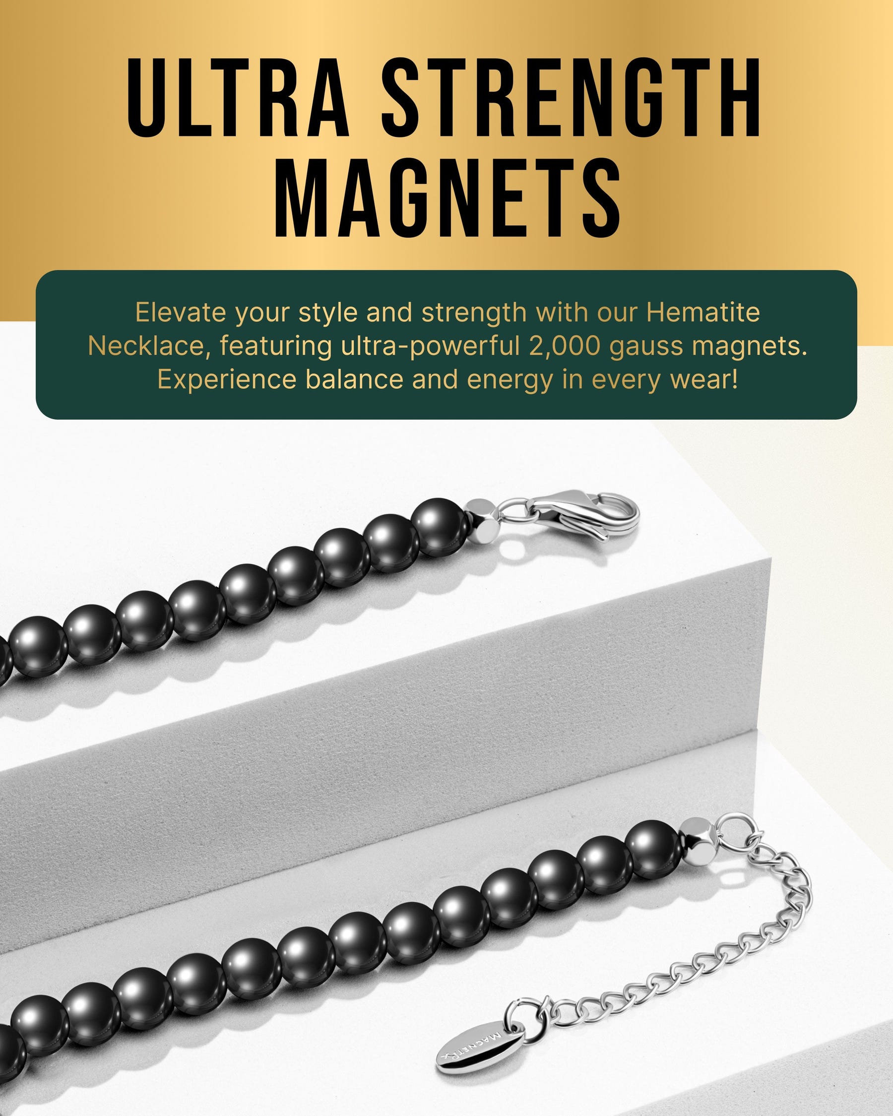 Magnetic Necklace Magnetic Hematite Necklace (6mm Round Beads) MagnetRX