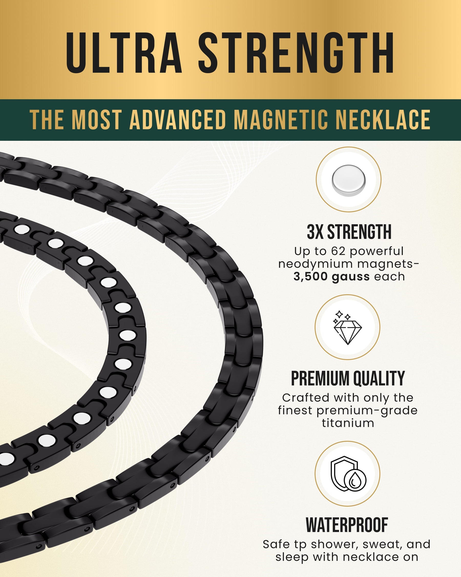 Magnetic Necklace Powerful Black Titanium Magnetic Therapy Necklace MagnetRX