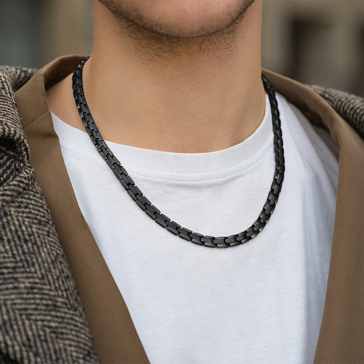 Black Titanium 7mm Curb Necklace Chain Sz 40
