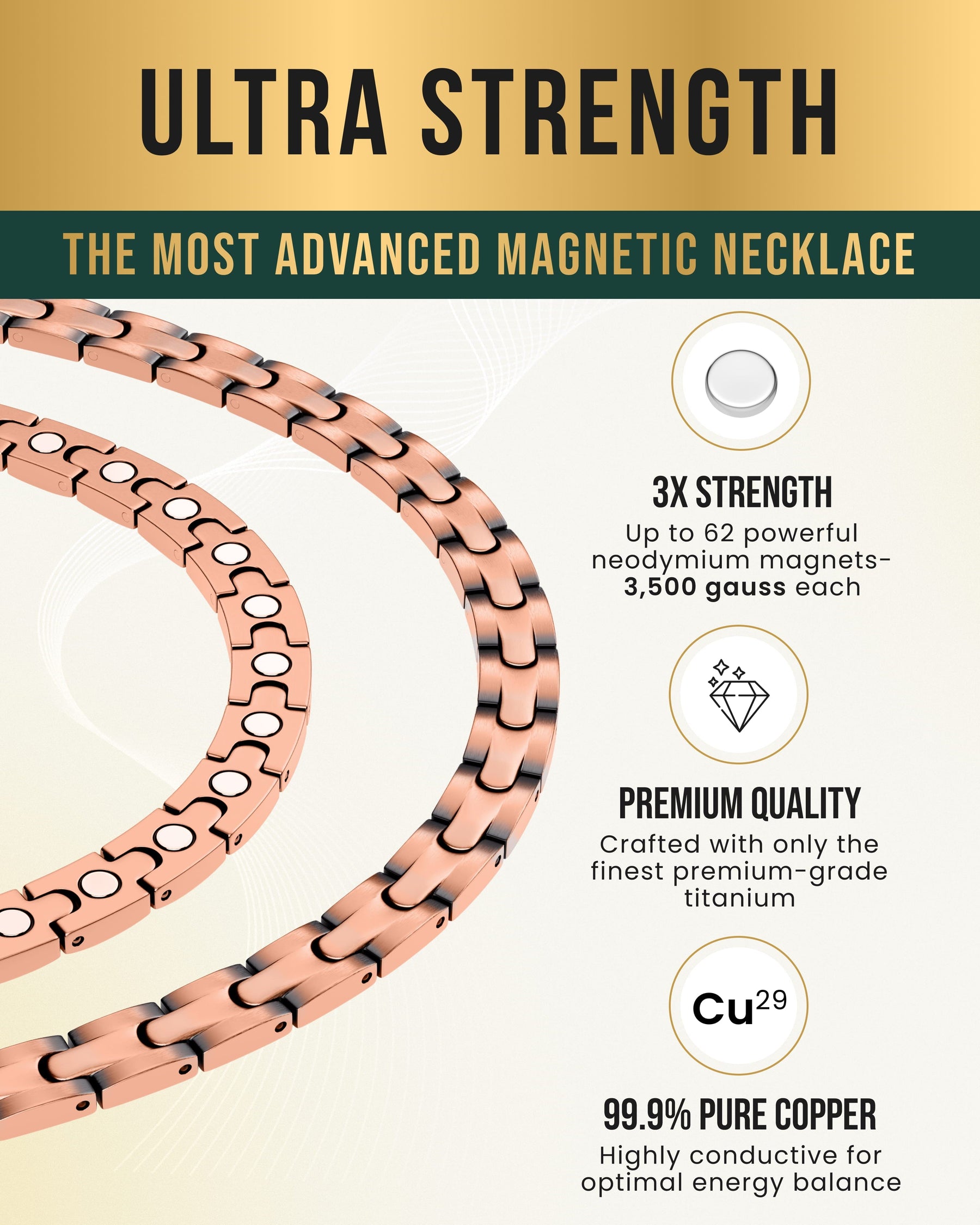 Magnetic Necklace Powerful Copper Magnetic Therapy Necklace Classic Chain MagnetRX