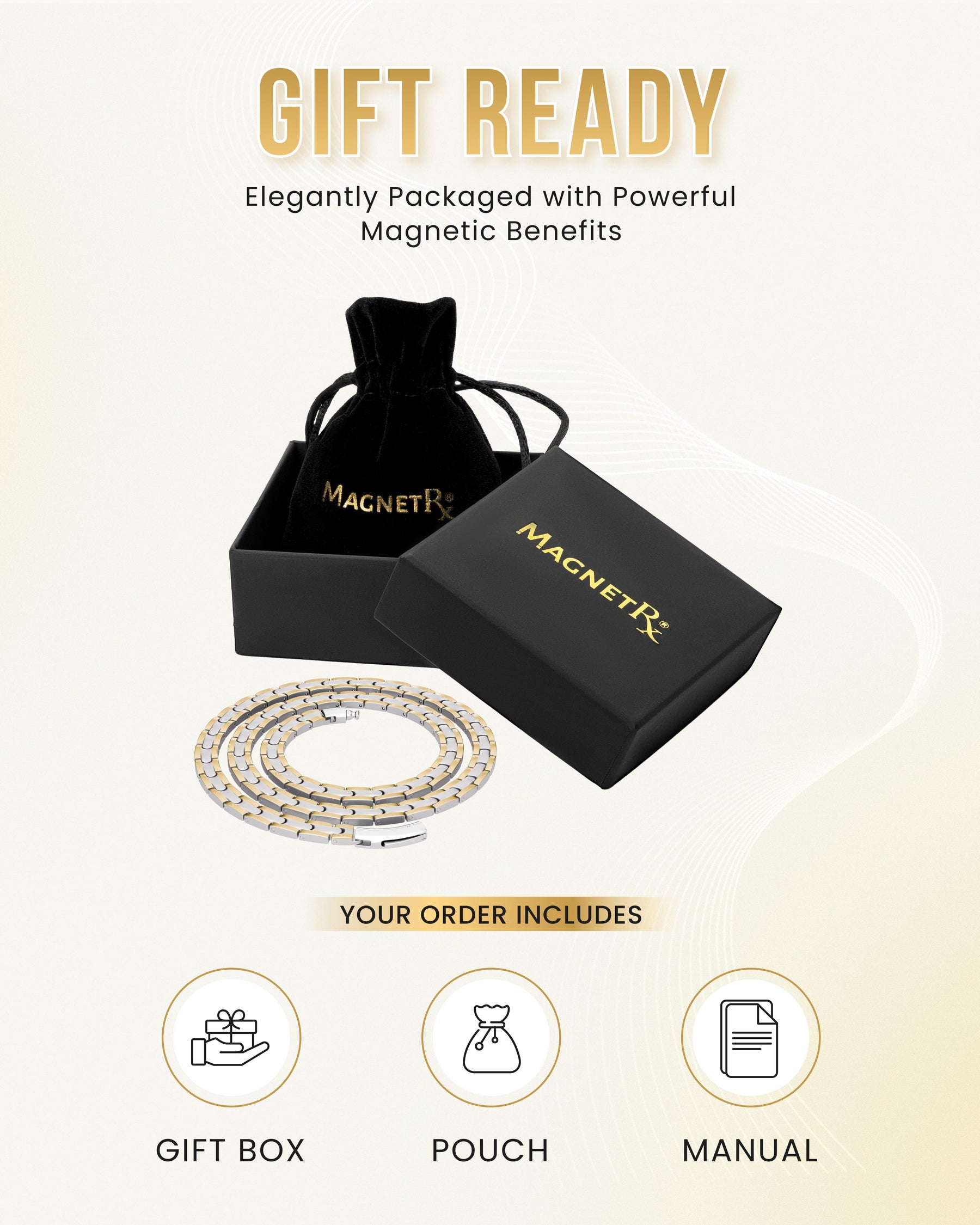 Magnetic Necklace Powerful Silver & Gold Titanium Magnetic Therapy Necklace MagnetRX