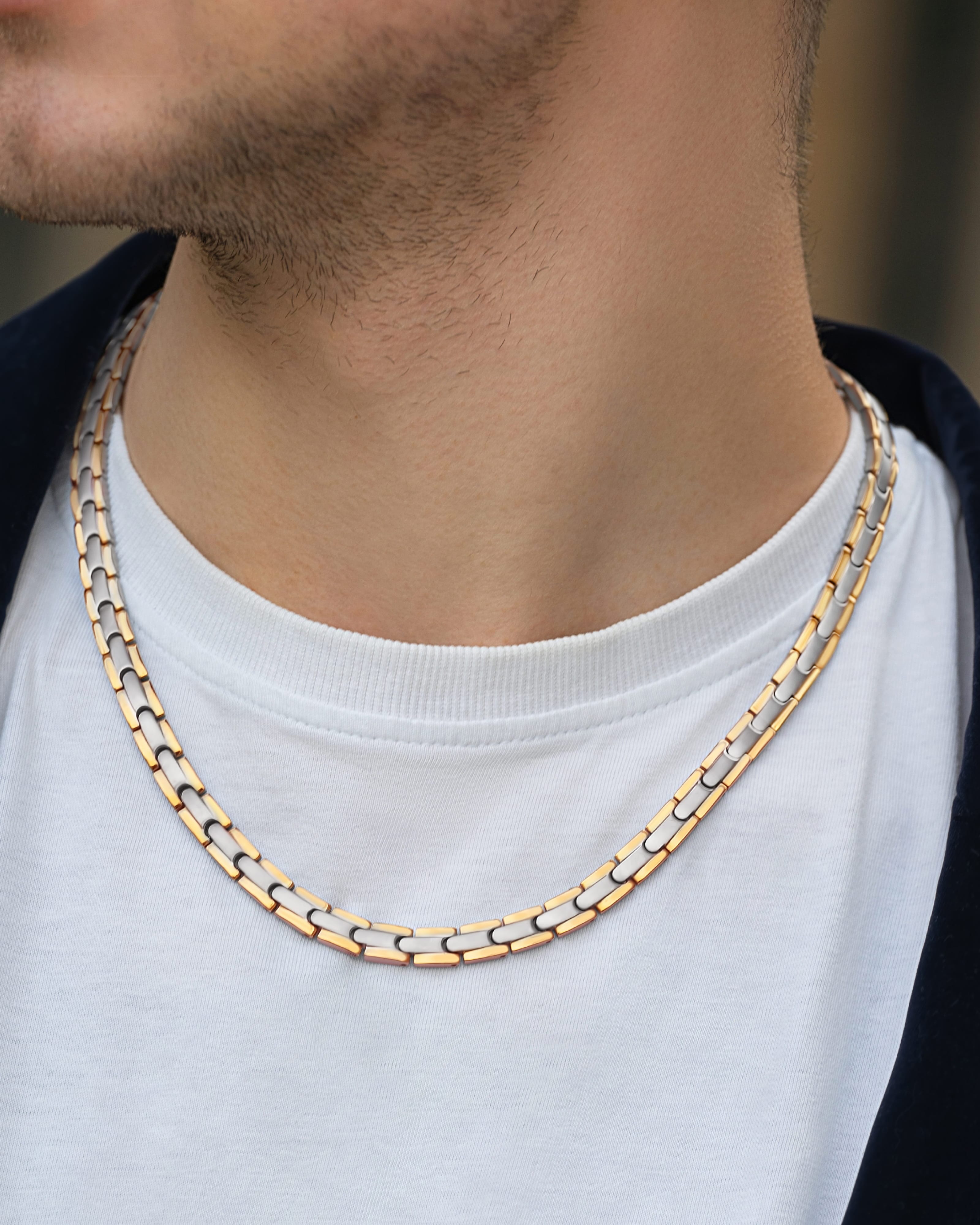 Powerful Silver & Gold Titanium Magnetic Necklace | MagnetRX