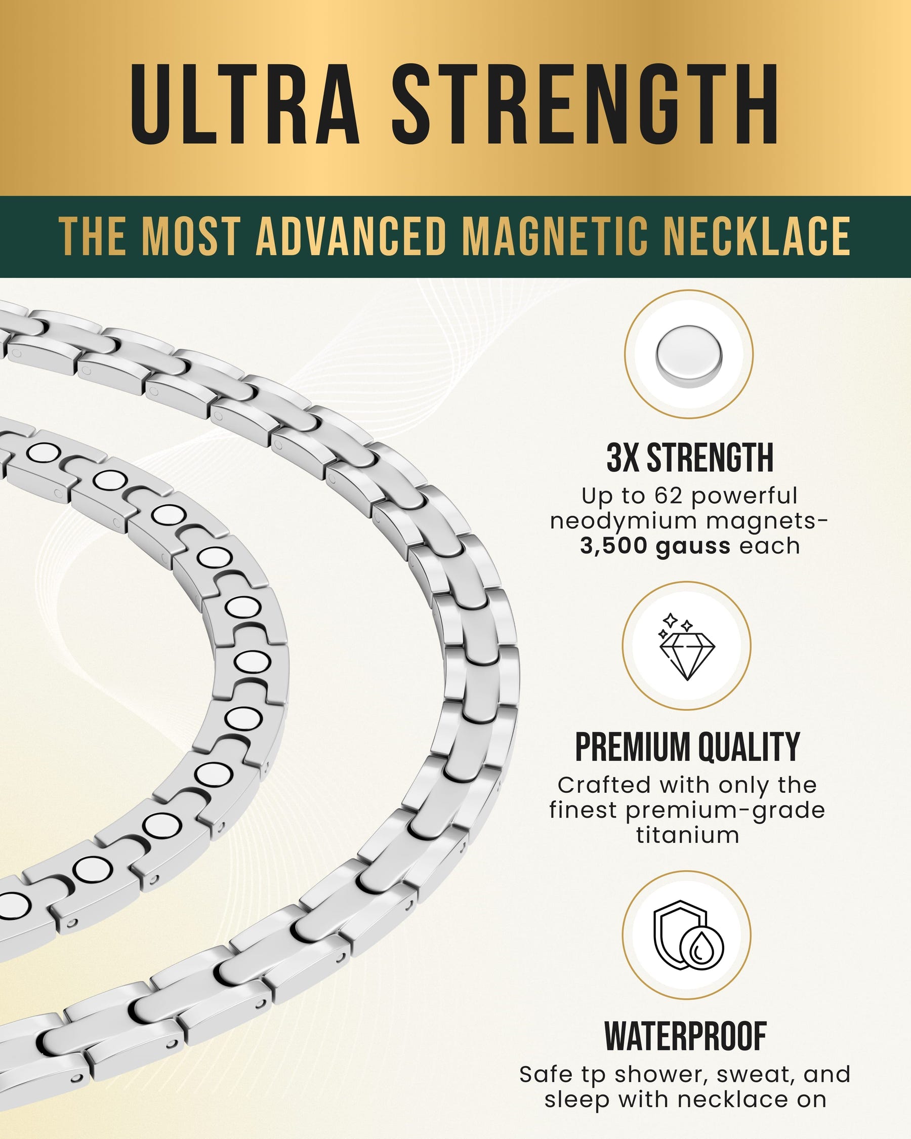 Magnetic Necklace Powerful Silver Titanium Magnetic Therapy Necklace MagnetRX