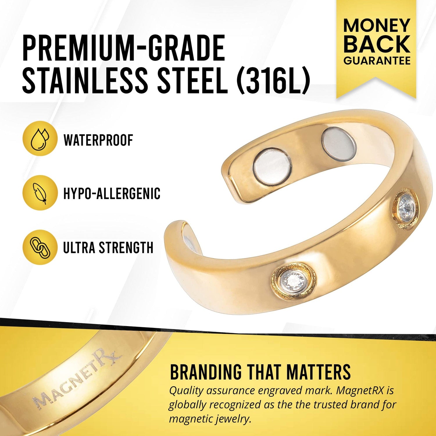 Therapy Rings Crystal Magnetic Therapy Ring Gold for women - MagnetRX