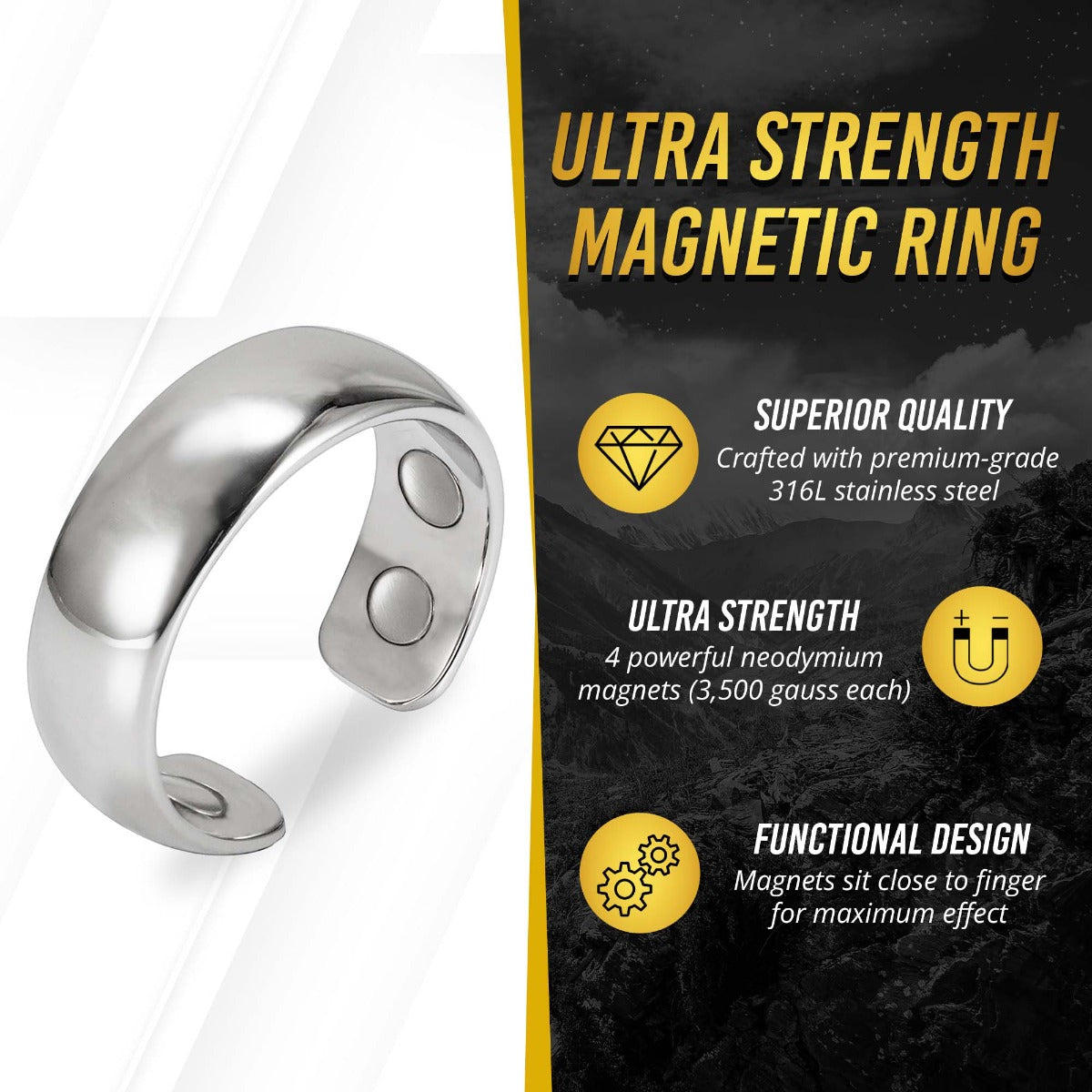 Magnetic Ring Magnetic Therapy Ring (Polished Silver) MagnetRX