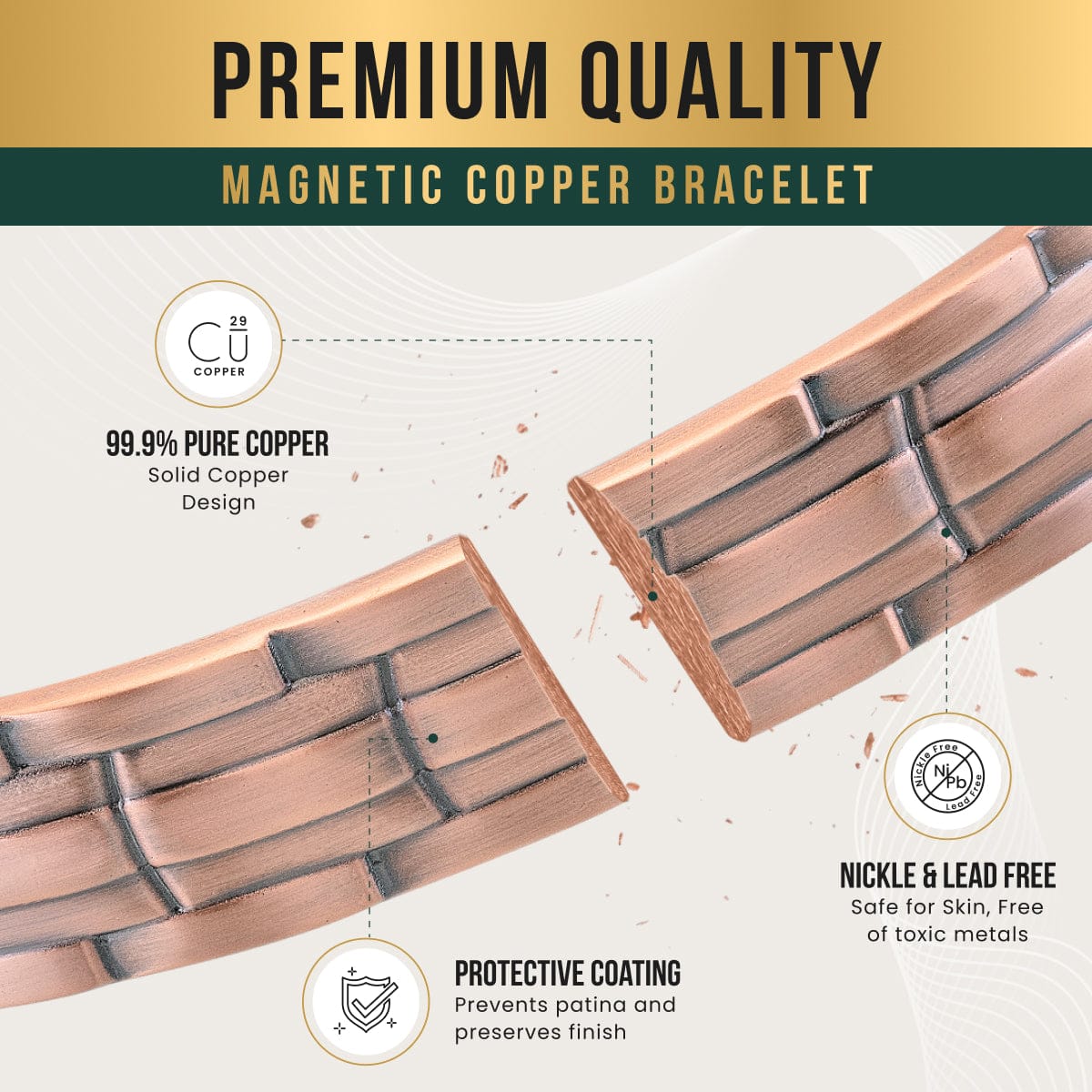 Magnetic Stamped Chain Magnetic Copper Bracelet Cuff for Men MagnetRX