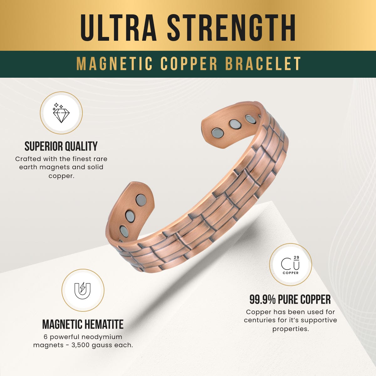 Magnetic Stamped Chain Magnetic Copper Bracelet Cuff for Men MagnetRX