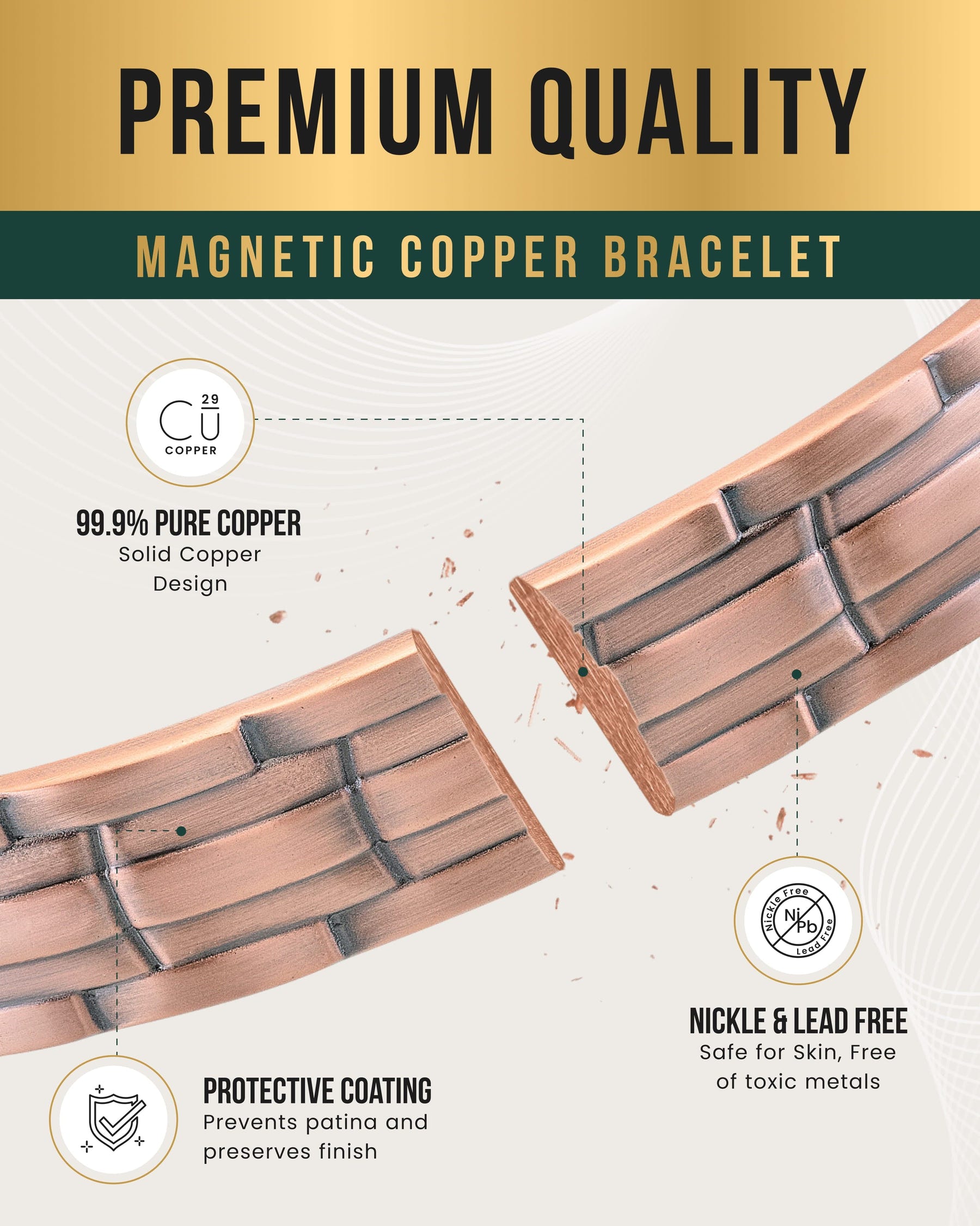 Magnetic Stamped Chain Magnetic Copper Bracelet Cuff for Men MagnetRX