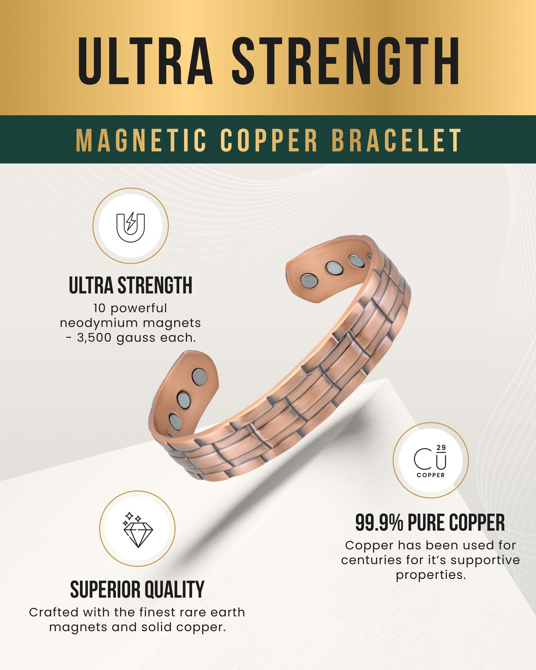 Magnetic Stamped Chain Magnetic Copper Bracelet Cuff for Men MagnetRX