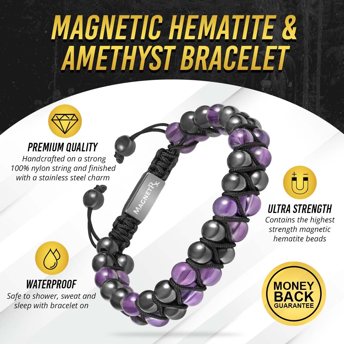 Adramata 12Pcs Magnetic Hematite Bracelets for Men Women Magnetic Therapy  Bracelet Tiger Eye Rainbow Stone Beaded Bracelets Relieve Anxiety Bracelet
