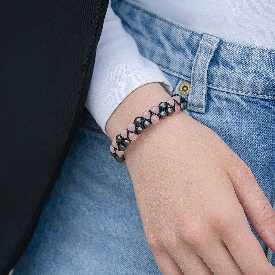 Magnetic Hematite & Rose Quartz Beaded Bracelet for Women