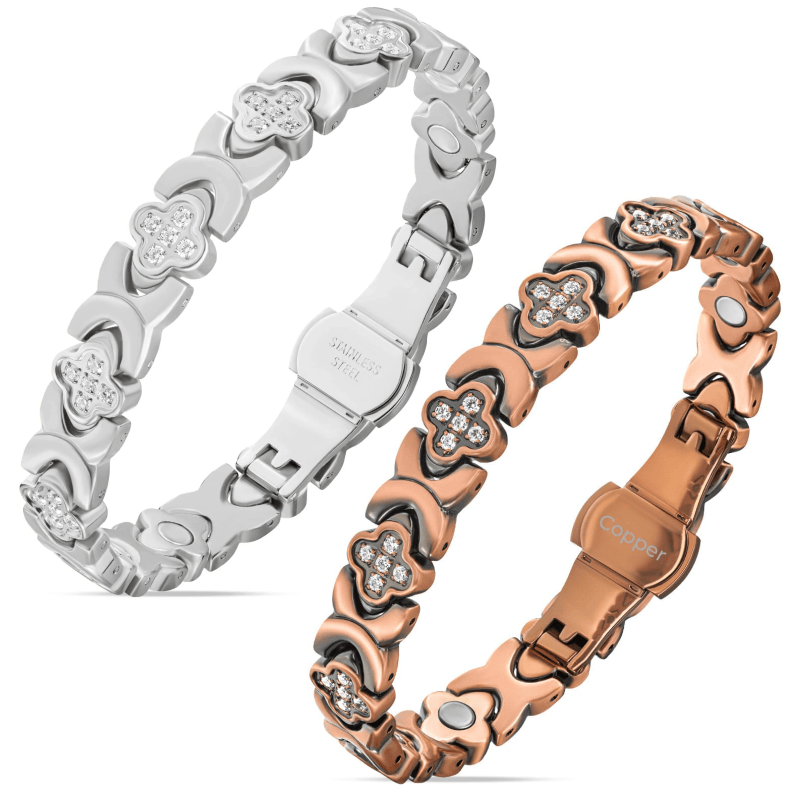 Magnetic Women’s Crystal Magnetic Bracelet Duo – Copper & Silver MagnetRX