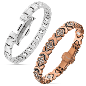 Magnetic Women’s Silver Magnetic Bracelet Duo – EllipseMAX & Crystal Clover MagnetRX