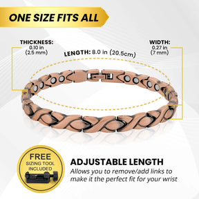 Women’s Ultra Strength Pure Copper Magnetic Therapy Bracelet (XO)