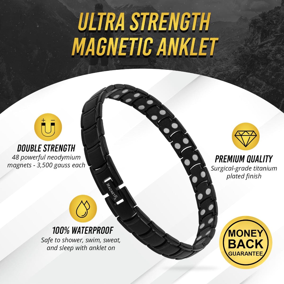 Ultra Strength Titanium Magnetic Therapy Anklet for Men (Black)