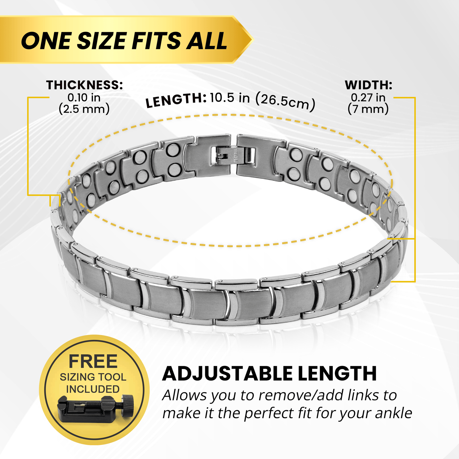 Ultra Strength Titanium Magnetic Therapy Anklet for Men (Silver)