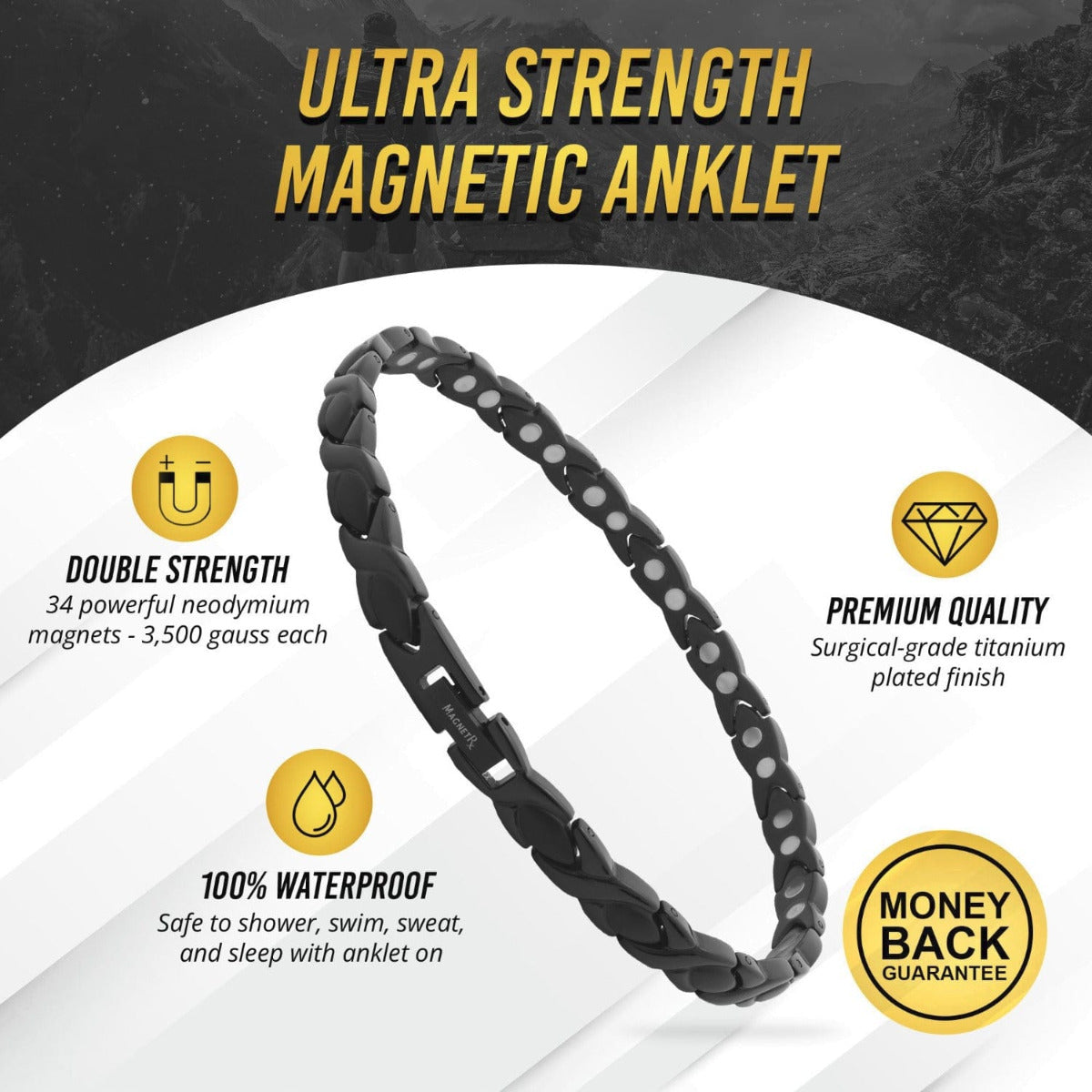 Ultra Strength Titanium Magnetic Therapy Anklet for Women (Black)