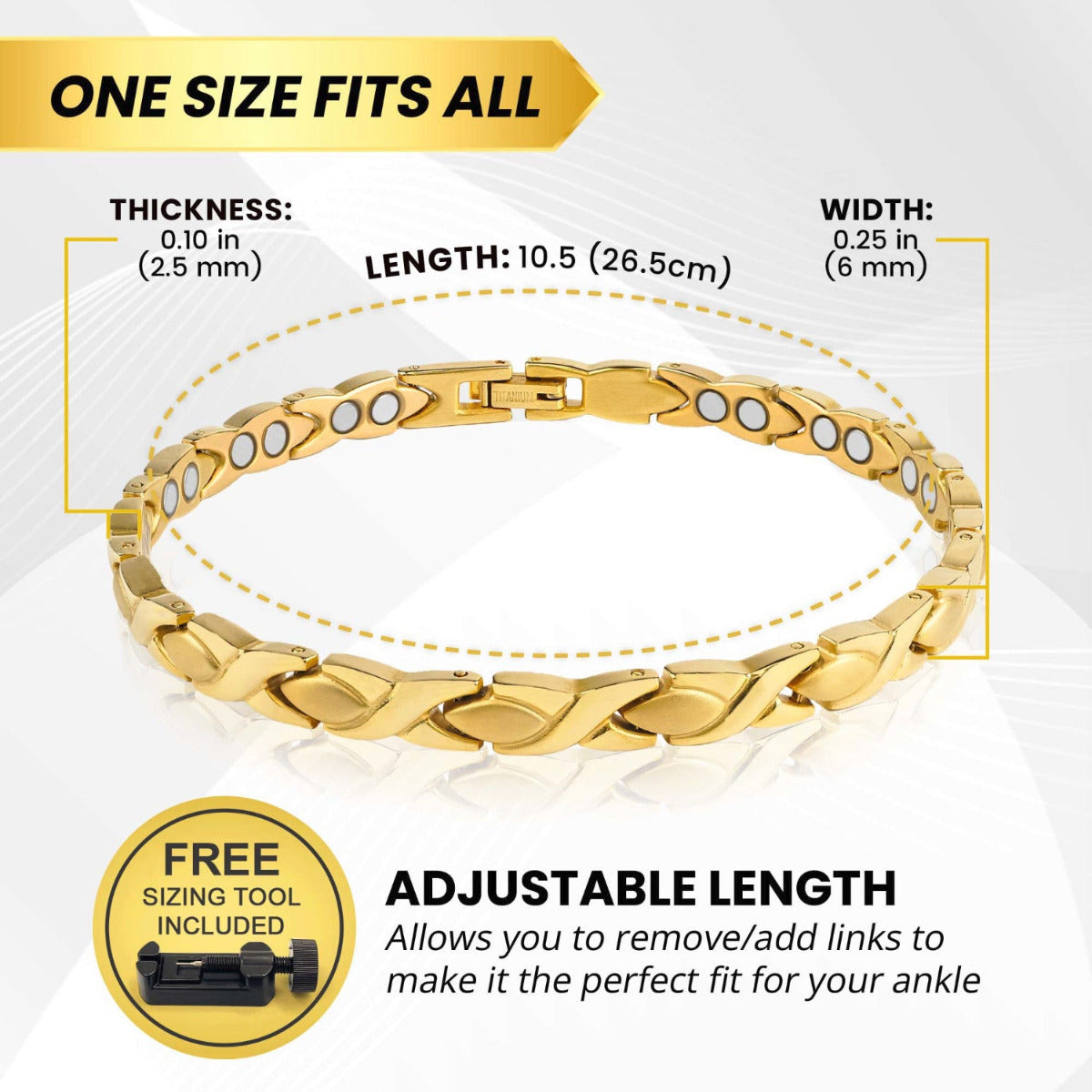 Ultra Strength Titanium Magnetic Therapy Anklet for Women (Gold)